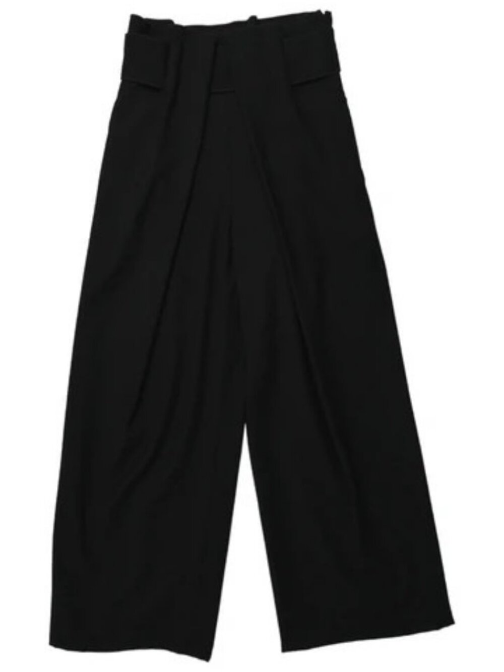 Ms Min pull-on high rise wide leg cropped wool trousers black women's size 4